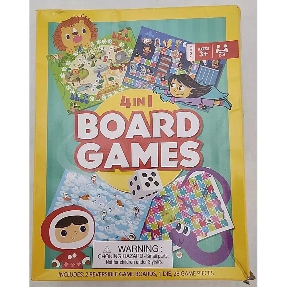 Game 4 in 1 board set Yellow- Snakes & Ladders, Little Heros, Arctic Race, Zoo